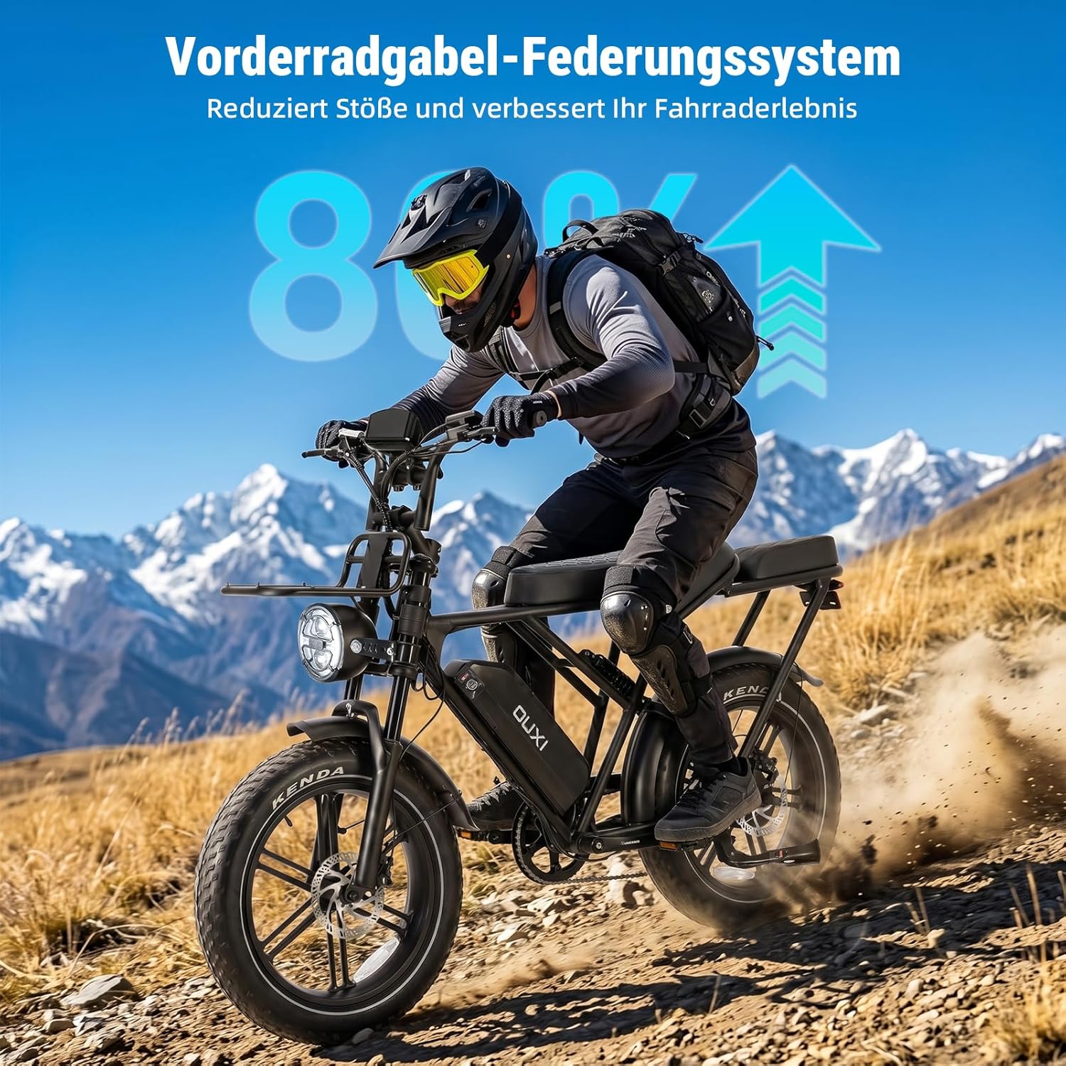 OUXI H9 E-Bike 20 Inch Fatbike Electric Bicycle Pedelec, 250 W Motor 60 Nm, 48 V 15 Ah Battery 60 km, Hydraulic Disc Brakes, Full Suspension, Front and Rear Pannier Rack with Indicator – Bild 4