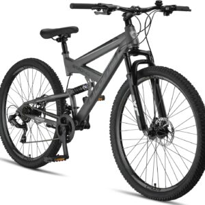 Licorne Bike Strong 2D Premium Mountain Bike in 26, 27.5 and 29 Inch Bicycle for Boys Girls Women and Men Disc Brake Front and Rear 21 Speed Gears Full Suspension