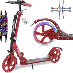 Arebos Cityroller Tretroller mit LED | höhenverstellbar | klappbar | inkl. Tragegurt | Hand- & Trittbremse | für Kinder und Erwachsene | bis 100kg belastbar Roller | Kickroller | Kickscooter