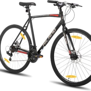 Hiland 28 Zoll Rennrad, 21 Gänge Städtischer Pendler Fahrräd mit Scheibenbremse für Männer, 530mm Rahmen Komfortables Rennrad 700C Räder, Schwarz/Rot/Silber