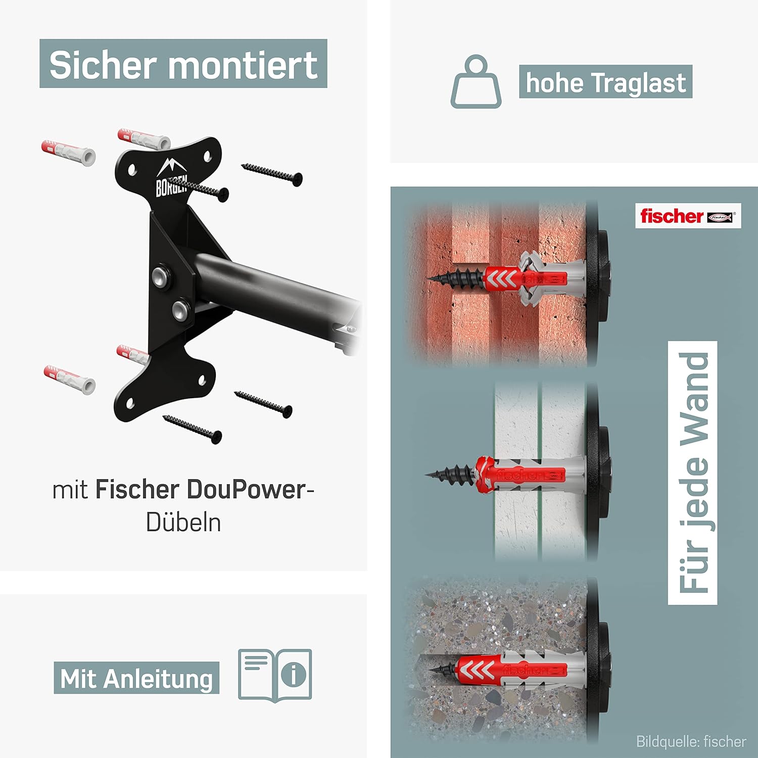 Borgen Bicycle Wall Mount with Adjustable Angle and Wall Distance, Foldable, for Mountain Bikes/Road Bikes, Extra Soft Padding, up to 20 kg – Bild 6