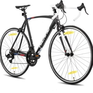 Hiland 700C Rennrad für Erwachsene, 14-Gang, Aluminiumrahmen, Dual Caliper Bremsen, Straßenfahrrad für Damen und Herren, Leichtgewicht, für Pendler, Schwarz/Weiß Fahrrad
