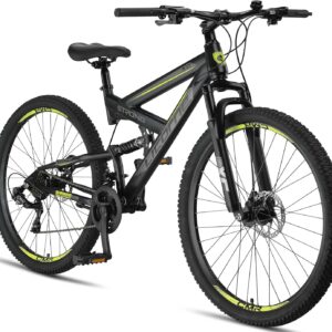 Licorne Bike Strong 2D Premium Mountain Bike in 26, 27.5 and 29 Inch Bicycle for Boys Girls Women and Men Disc Brake Front and Rear 21 Speed Gears Full Suspension
