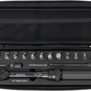 Hairich Torque Wrench Bicycle 1/4 Inch, 15-Piece Set with Hex Socket and Torx Bits, 2-20 Nm Measuring Range, Includes Extension Rod, Torque Wrench for Bicycle