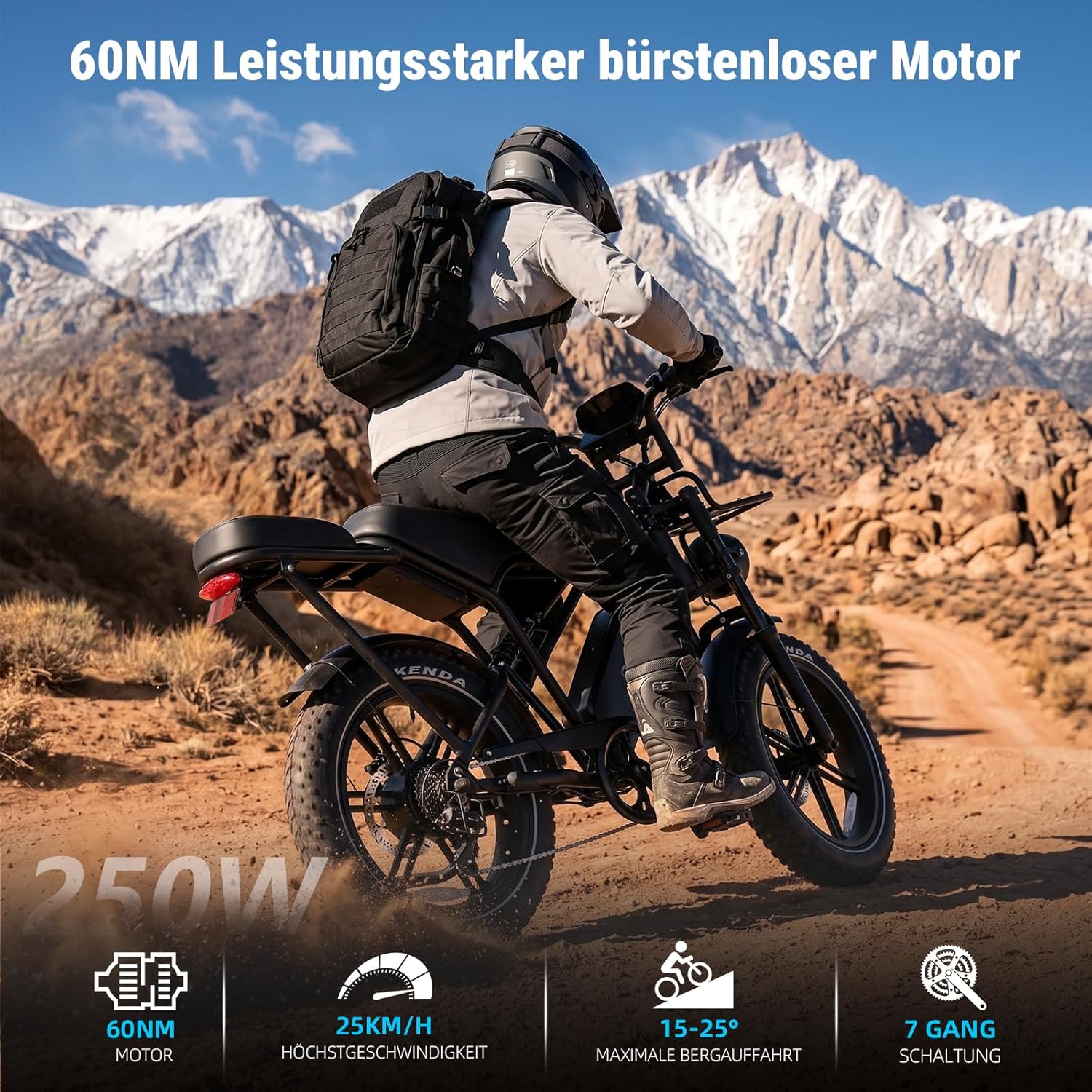OUXI H9 E-Bike 20 Inch Fatbike Electric Bicycle Pedelec, 250 W Motor 60 Nm, 48 V 15 Ah Battery 60 km, Hydraulic Disc Brakes, Full Suspension, Front and Rear Pannier Rack with Indicator – Bild 2