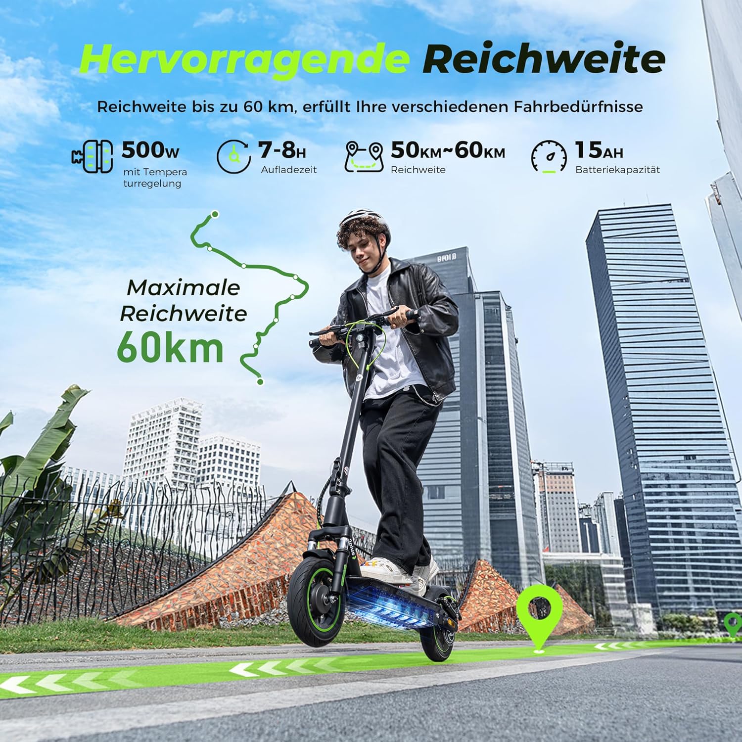 E Scooter with Road Approval, Max 60 km Range, E Scooter with Indicator, 10 Inch Electric Scooter with Damping and App, Foldable Electric Scooter up to 120 kg, 500 W Electric Scooter Adult for Commuting – Bild 2