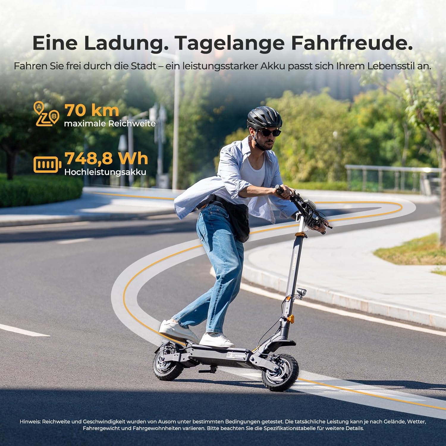Ausom L1 E-Scooter mit Straßenzulassung (ABE), 70-90km Reichweite, 500W Motor, Max.20 km/h, Faltbarer Offroad Elektroroller für Erwachsene mit Duale Schwingarmdämpfer, Dual-Disc-Bremsen – Bild 4