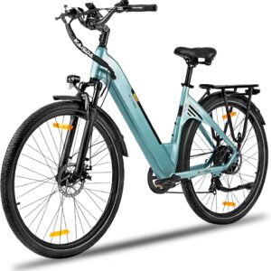 Leichtes E-Bike Damen 26/28 Zoll, City Elektrofahrrad Pedelec, bis 70km, 36V 20Ah Abnehmbarer Akku, 7-Gang, mechan. Scheibenbremsen