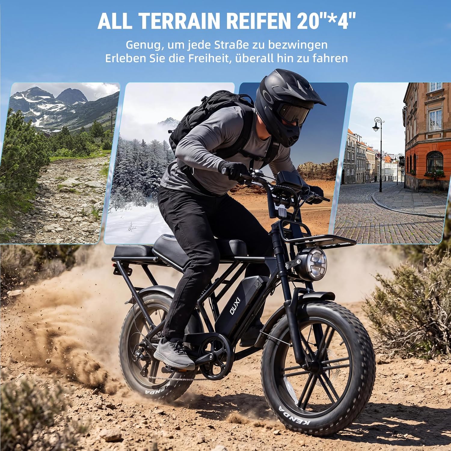 OUXI H9 E-Bike 20 Inch Fatbike Electric Bicycle Pedelec, 250 W Motor 60 Nm, 48 V 15 Ah Battery 60 km, Hydraulic Disc Brakes, Full Suspension, Front and Rear Pannier Rack with Indicator – Bild 5