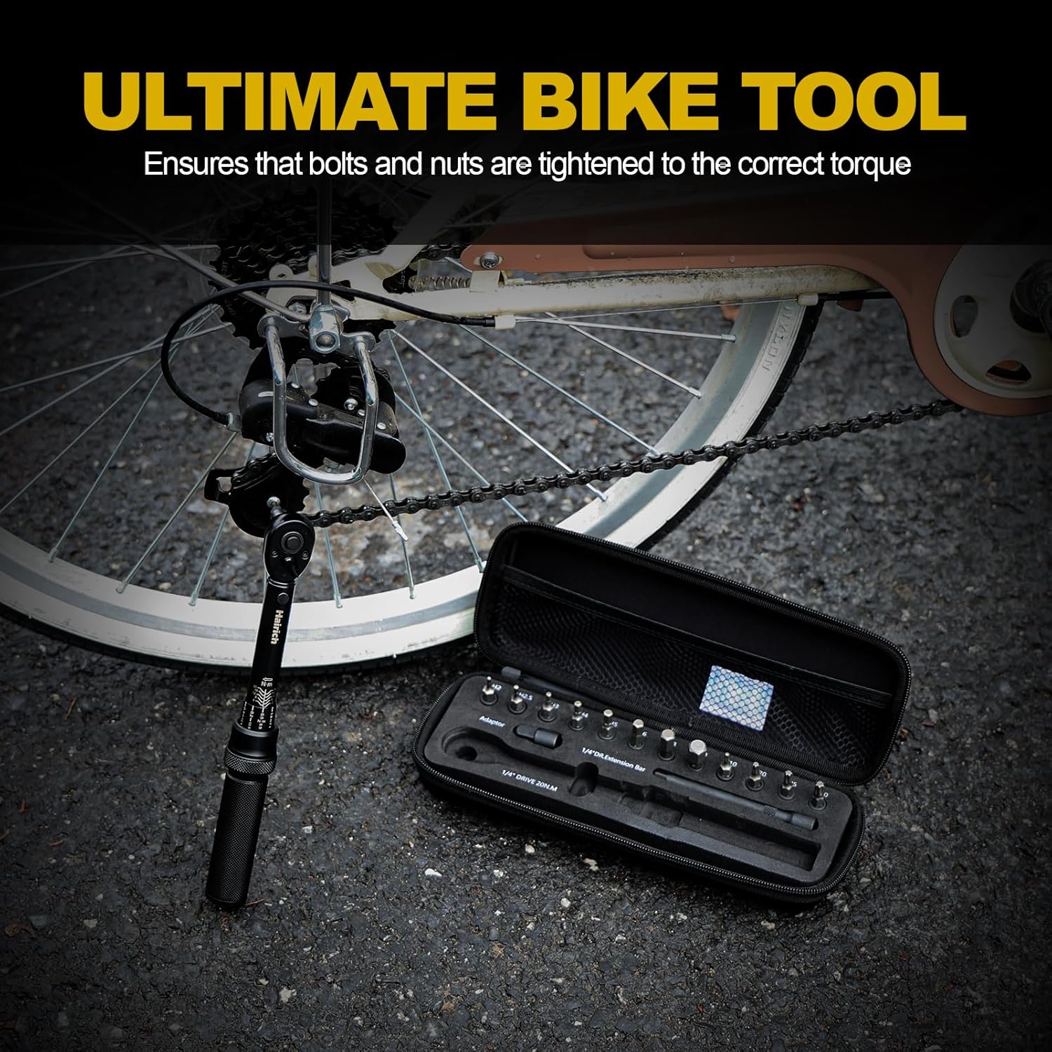Hairich Torque Wrench Bicycle 1/4 Inch, 15-Piece Set with Hex Socket and Torx Bits, 2-20 Nm Measuring Range, Includes Extension Rod, Torque Wrench for Bicycle – Bild 3