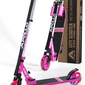 Apollo Skyracer City Scooter with LED Light Wheels, Children’s Scooter (6 Years), City Scooter with Suspension, Scooter for Children and Teens, Foldable and Height-Adjustable