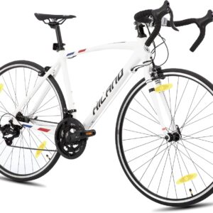 Hiland 700C Rennrad für Erwachsene, 14-Gang, Aluminiumrahmen, Dual Caliper Bremsen, Straßenfahrrad für Damen und Herren, Leichtgewicht, für Pendler, Schwarz/Weiß Fahrrad
