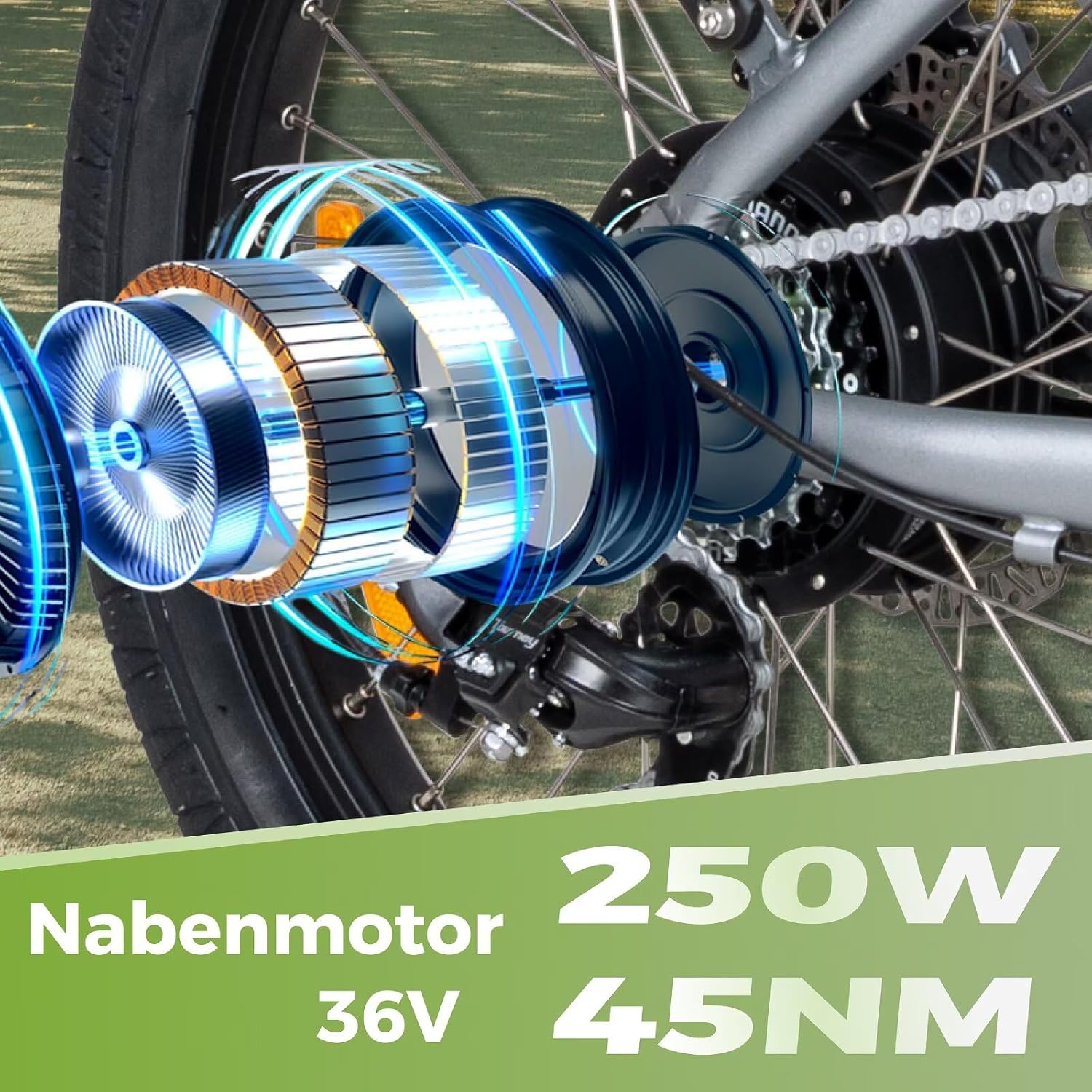 SAXXX Folding E-Bike, E-Bike, 20 Inch with 7 Speed Derailleur Gears, Electric Bicycle Adult with 36 V 11.4 Ah Battery, Disc Brakes, 90 km Long Range, Electric Bicycle 25 km/h for Men and Women – Bild 8