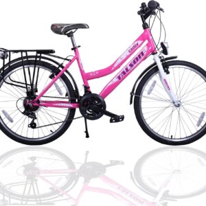 Girls’ bike 24 inches, 21-Speed Shimano gears with light, in accordance with German road traffic regulations, double frame, pink.