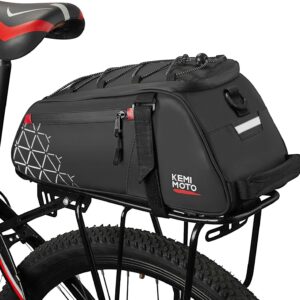 KEMIMOTO 2-in-1 Bicycle Rear Pannier Rack Bag – 8L Water Resistant Pannier Rack Bag for Commuter & Short Trips with Shoulder Strap, Carry Handle & Multiple Compartments