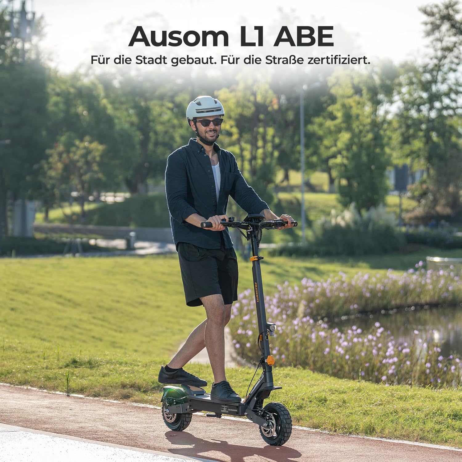 Ausom L1 E-Scooter mit Straßenzulassung (ABE), 70-90km Reichweite, 500W Motor, Max.20 km/h, Faltbarer Offroad Elektroroller für Erwachsene mit Duale Schwingarmdämpfer, Dual-Disc-Bremsen – Bild 2