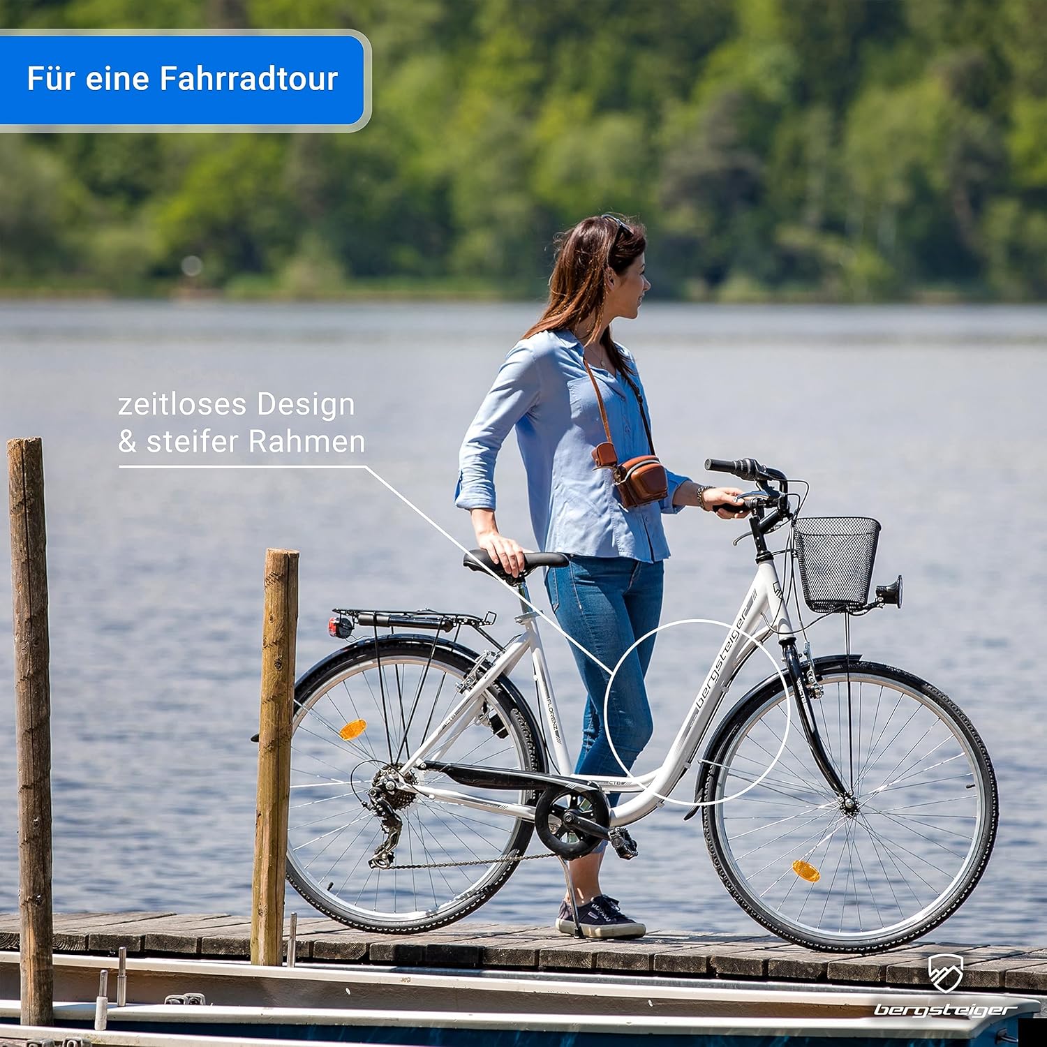 Bergsteiger Florenz 28 Inch Women's Bicycle with Basket, Lighting & Gears, from 160 cm, Women's Bicycle with Shimano 7 Gears, Retro Women's Bike – Bild 2