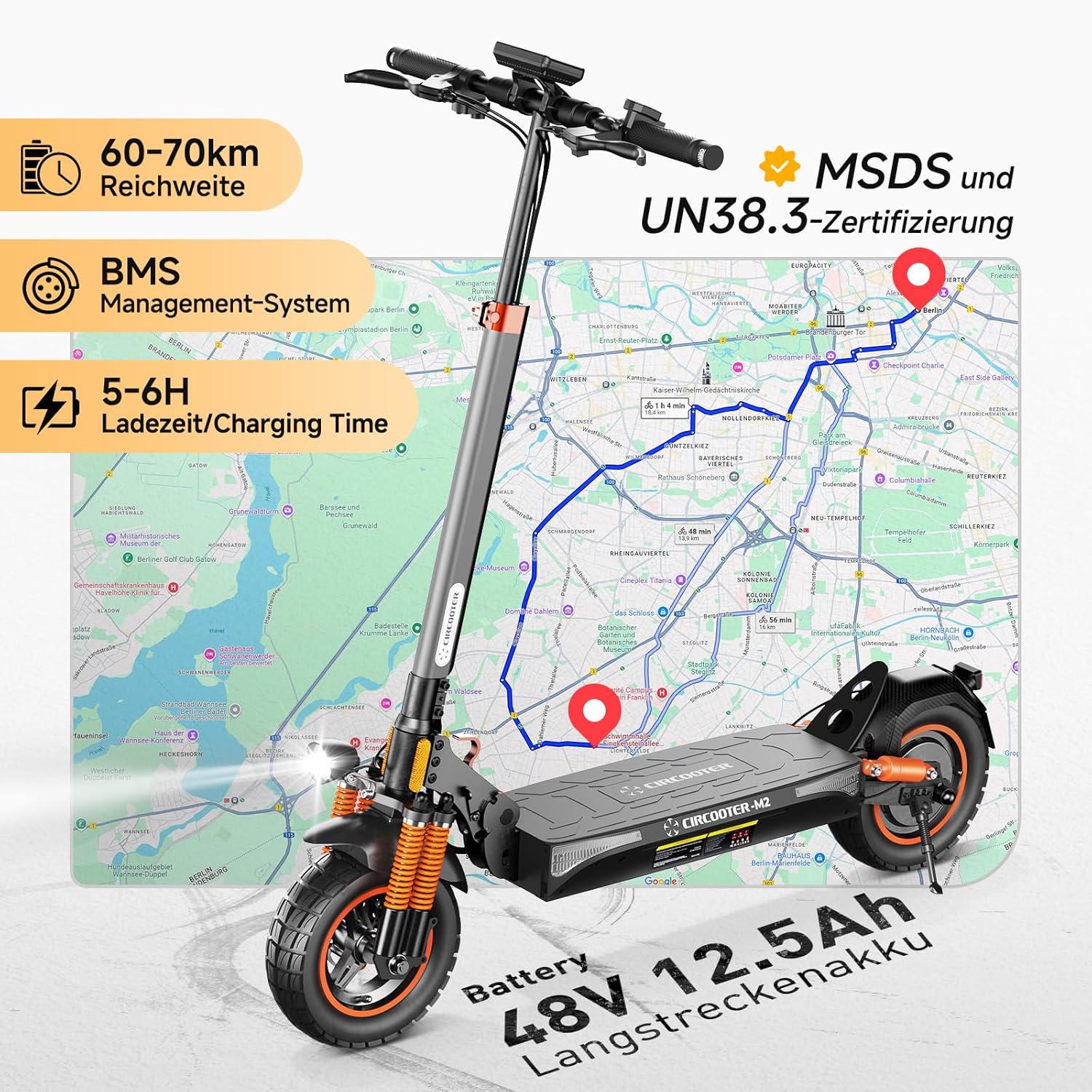 CIRCOOTER M2 E Scooter with Road Legal, 10 Inch Off-Road E-Scooter, Up to 60-70 km Range, Indicator, Up to 150 kg Load Capacity, Foldable Electric Scooter for Adults & Commuters – Bild 3