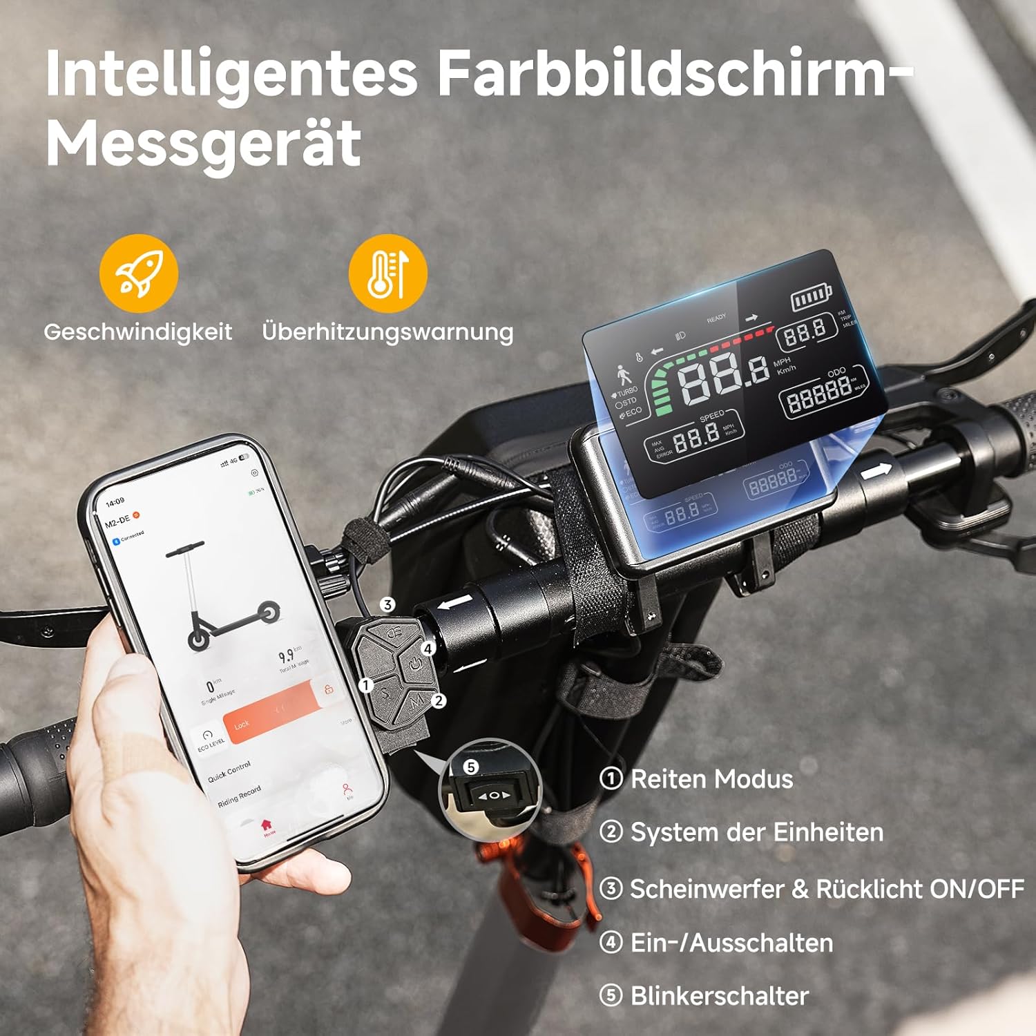 CIRCOOTER M2 E Scooter with Road Legal, 10 Inch Off-Road E-Scooter, Up to 60-70 km Range, Indicator, Up to 150 kg Load Capacity, Foldable Electric Scooter for Adults & Commuters – Bild 6