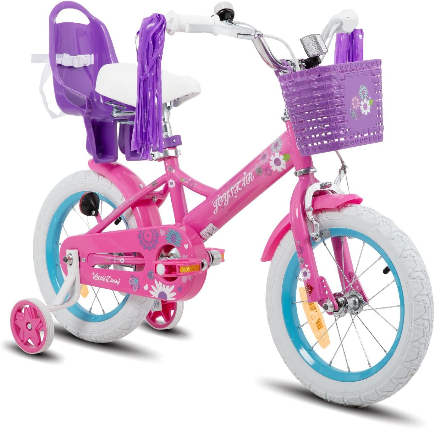 JOYSTAR Little Daisy 12/14/16 Zoll Kinderfahrrad für 2-7 Jahre Mädchen, Kleinkind Fahrrad Mit Stützrädern, Prinzessin-Stil Mit Korb und Luftschlangen