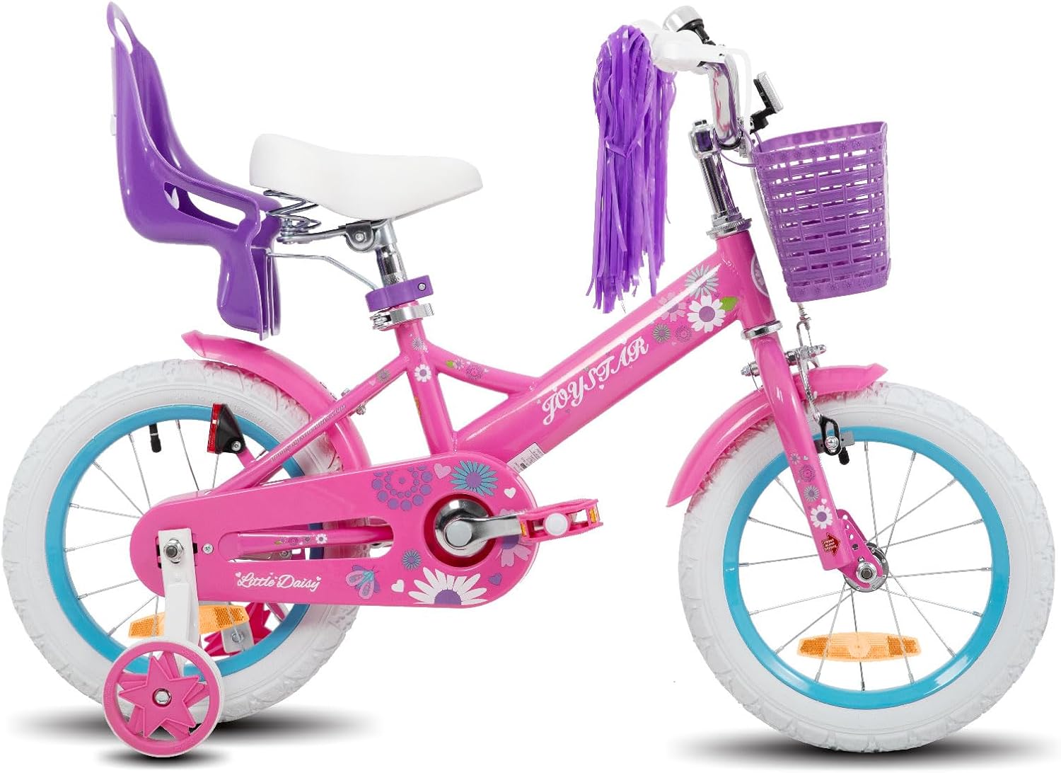 JOYSTAR Little Daisy 12/14/16 Zoll Kinderfahrrad für 2-7 Jahre Mädchen, Kleinkind Fahrrad Mit Stützrädern, Prinzessin-Stil Mit Korb und Luftschlangen – Bild 2