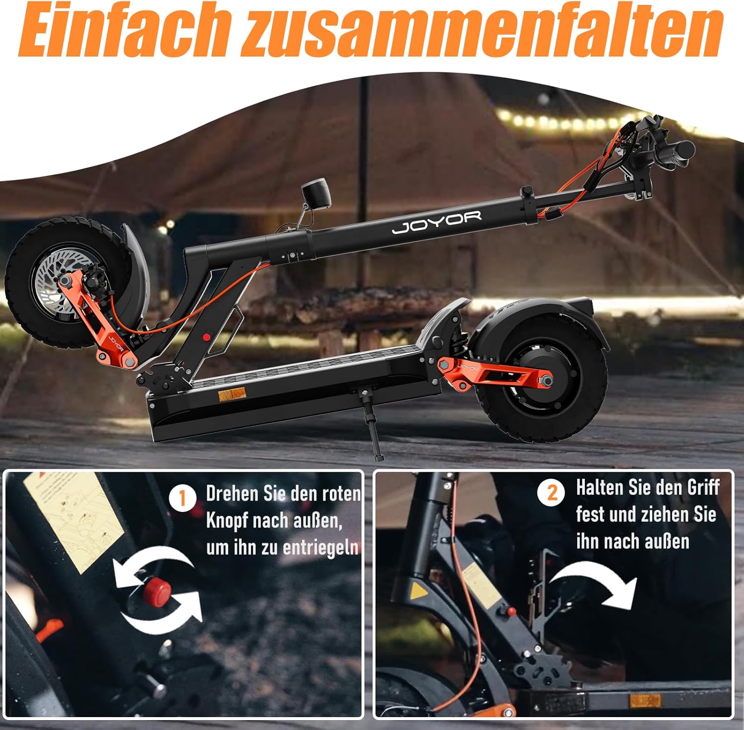 JOYOR E Scooter T Series, Range 40-100 Km, Electric Scooter with Hydraulic Spring Shock Absorber Front and Rear, Foldable E Scooter Off-Road, 150 kg Load Capacity – Bild 7