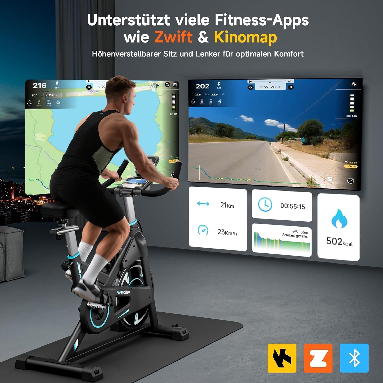 Wenoker Exercise Bike, Magnetic Resistance Stationary Bicycle for Home, Indoor Bike with Whisper Quiet, Heavy Flywheel and Improved LCD Monitor – Bild 2