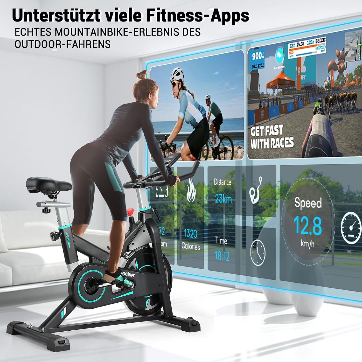 Wenoker Exercise Bike, Magnetic Resistance Stationary Bicycle for Home, Indoor Bike with Whisper Quiet, Heavy Flywheel and Improved LCD Monitor – Bild 6