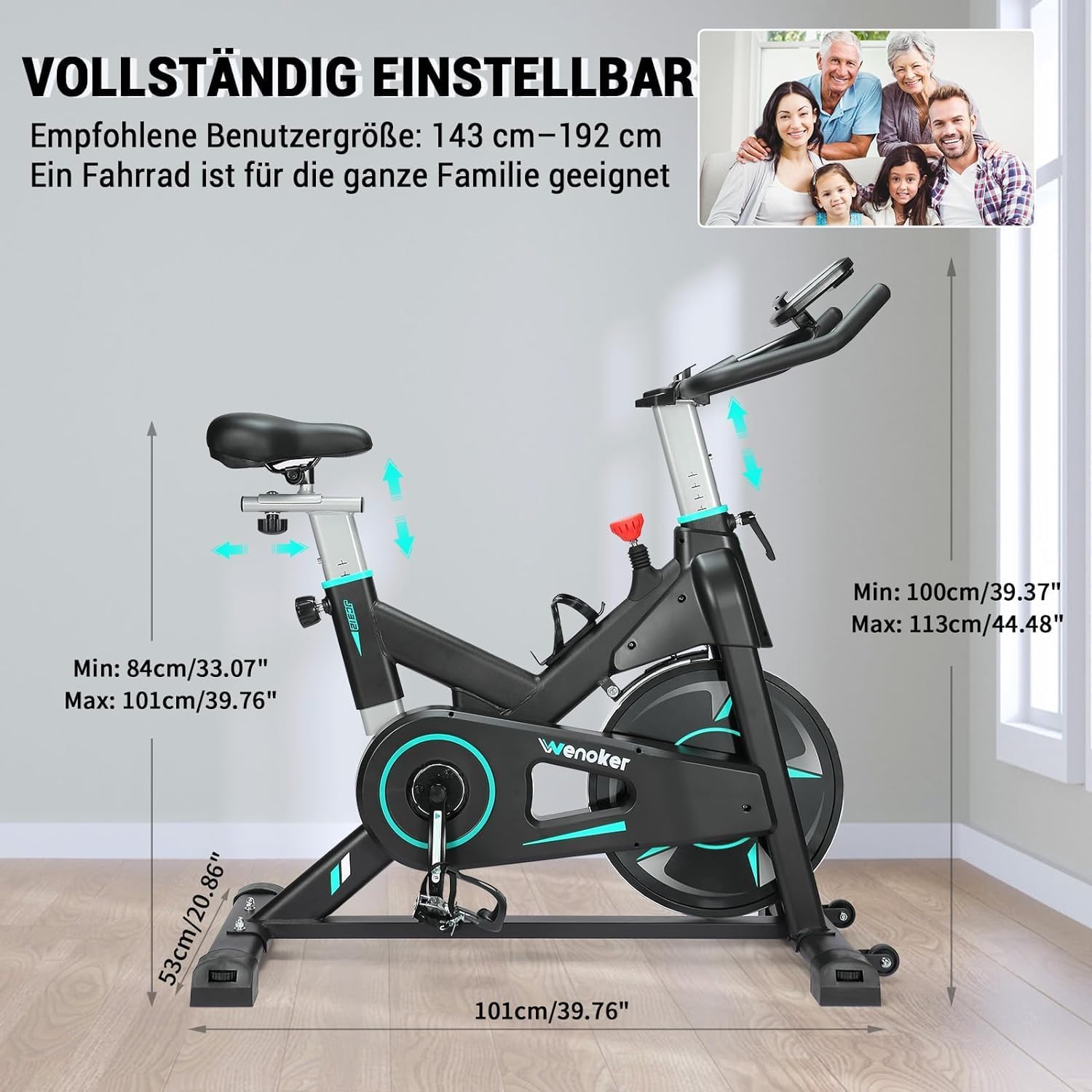 Wenoker Exercise Bike, Magnetic Resistance Stationary Bicycle for Home, Indoor Bike with Whisper Quiet, Heavy Flywheel and Improved LCD Monitor – Bild 7