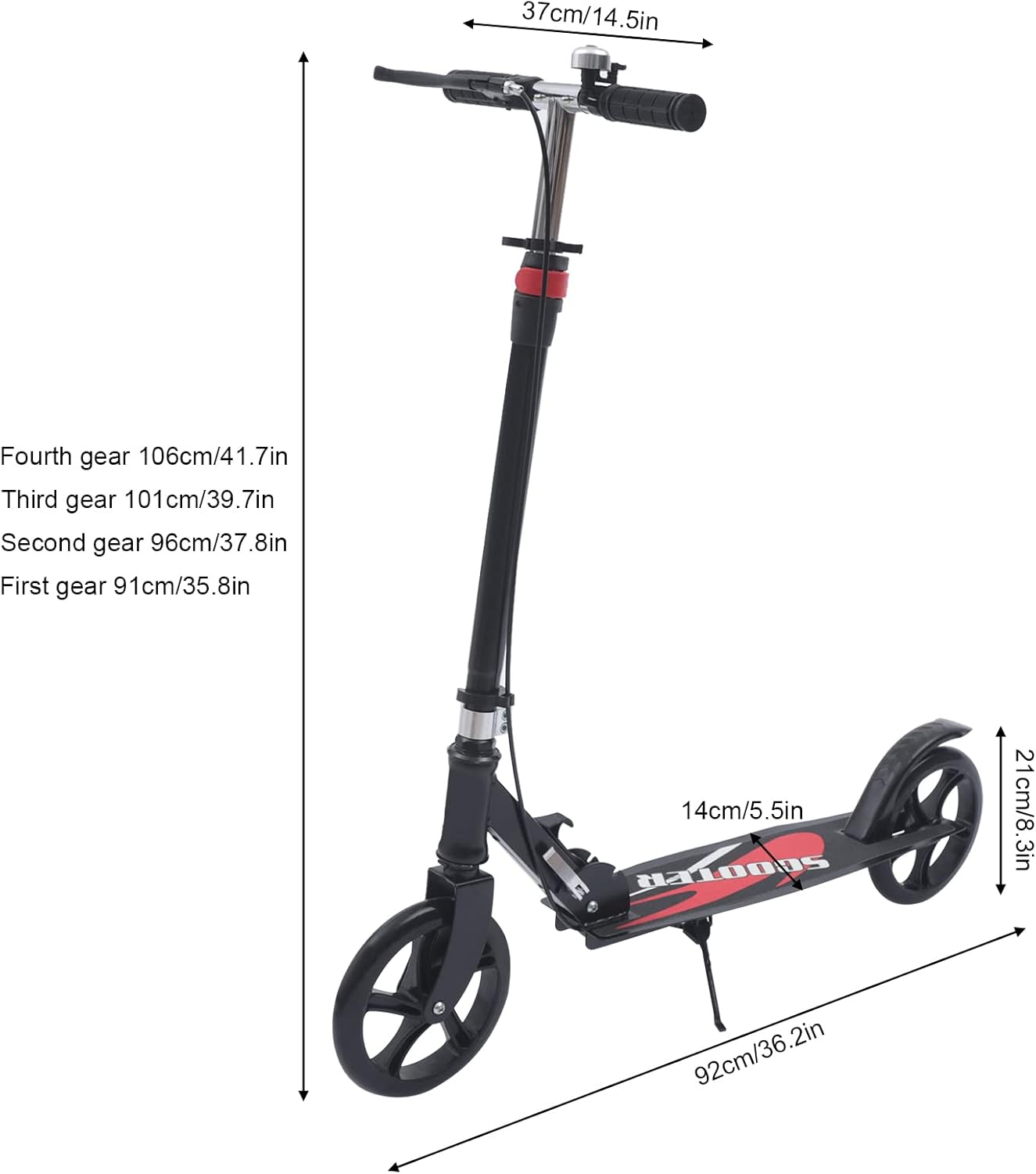 Folding Scooter with Height Adjustable Handlebar and Front Basket, Load Capacity up to 150 kg – Bild 2