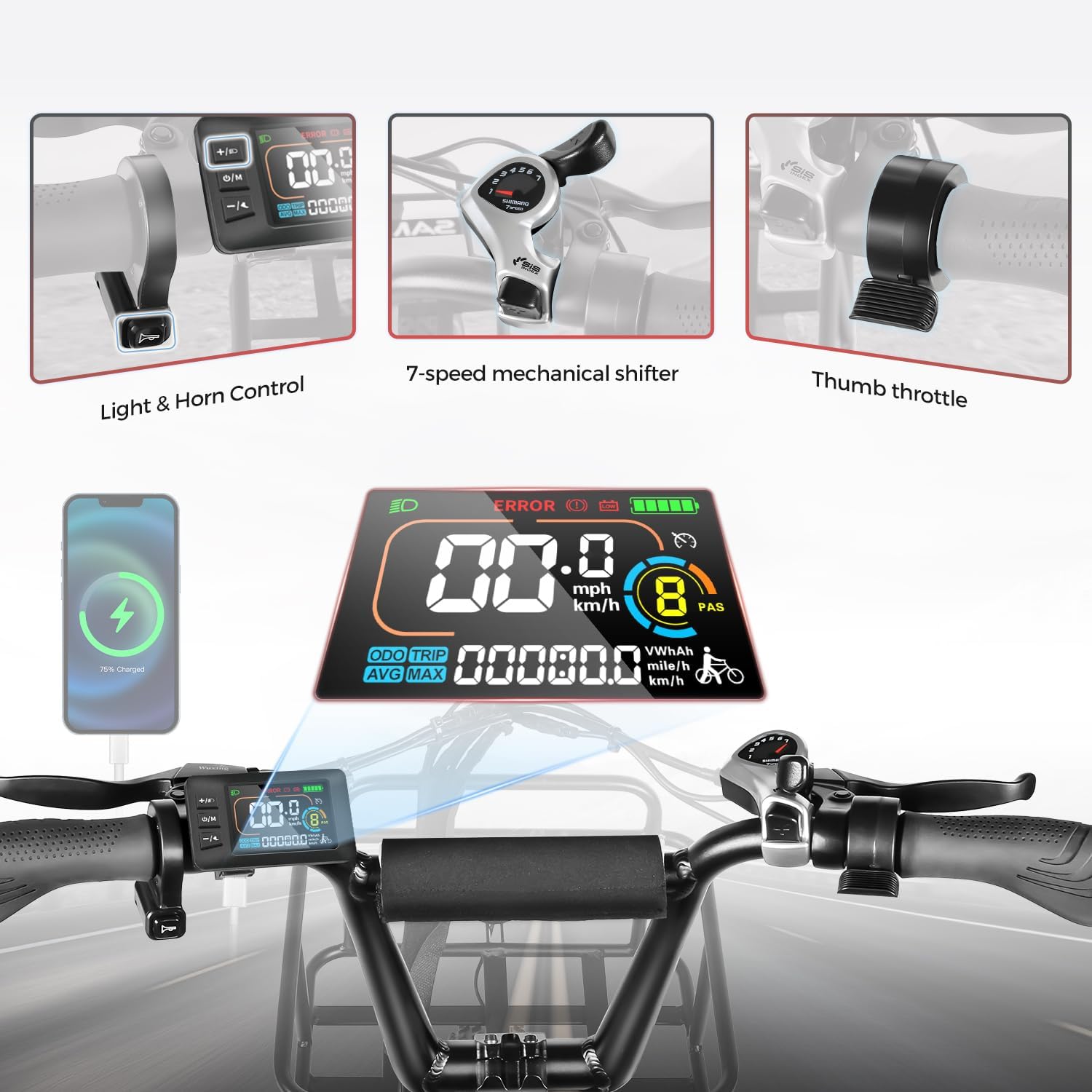 SAMEBIKE E-Bike Folding Bike Electric Bicycle with 20 Inch Fat Tire, 13Ah Lithium Battery for Long Range up to 120 KM, 7-Speed All-Terrain Ebike Men for MTB, Beach & Snow – Bild 5