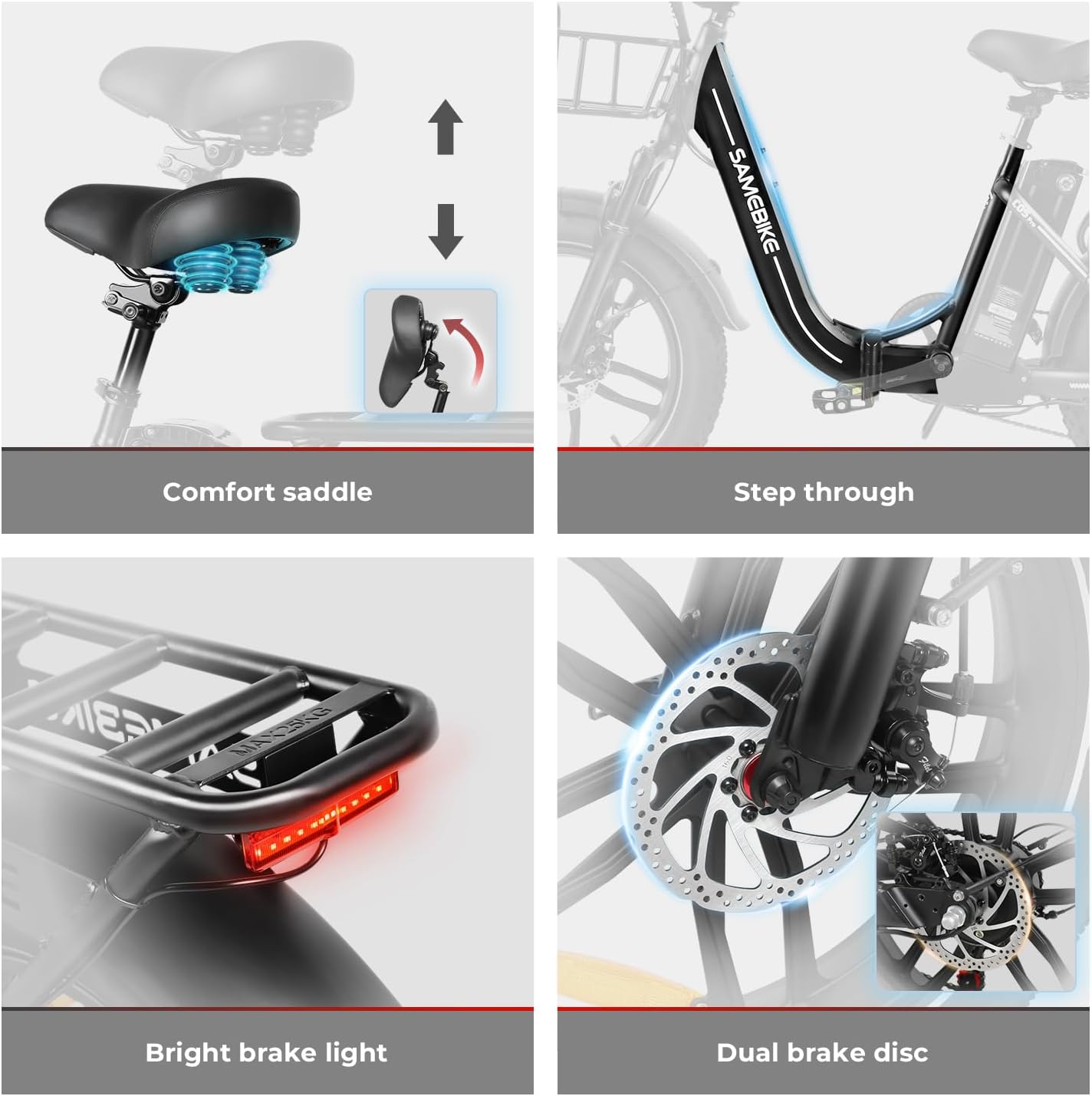 SAMEBIKE E-Bike Folding Bike Electric Bicycle with 20 Inch Fat Tire, 13Ah Lithium Battery for Long Range up to 120 KM, 7-Speed All-Terrain Ebike Men for MTB, Beach & Snow – Bild 6