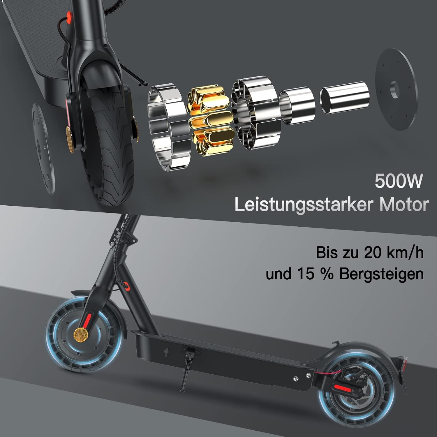 E Scooter with Road Legal, 40 km Range, 10 Inch Honeycomb Tyres, High-Quality Suspension, ABE Electric Scooter, 20 km/h, Dual Brake System, Max Tyres, Electric Scooter for Adults – Bild 3