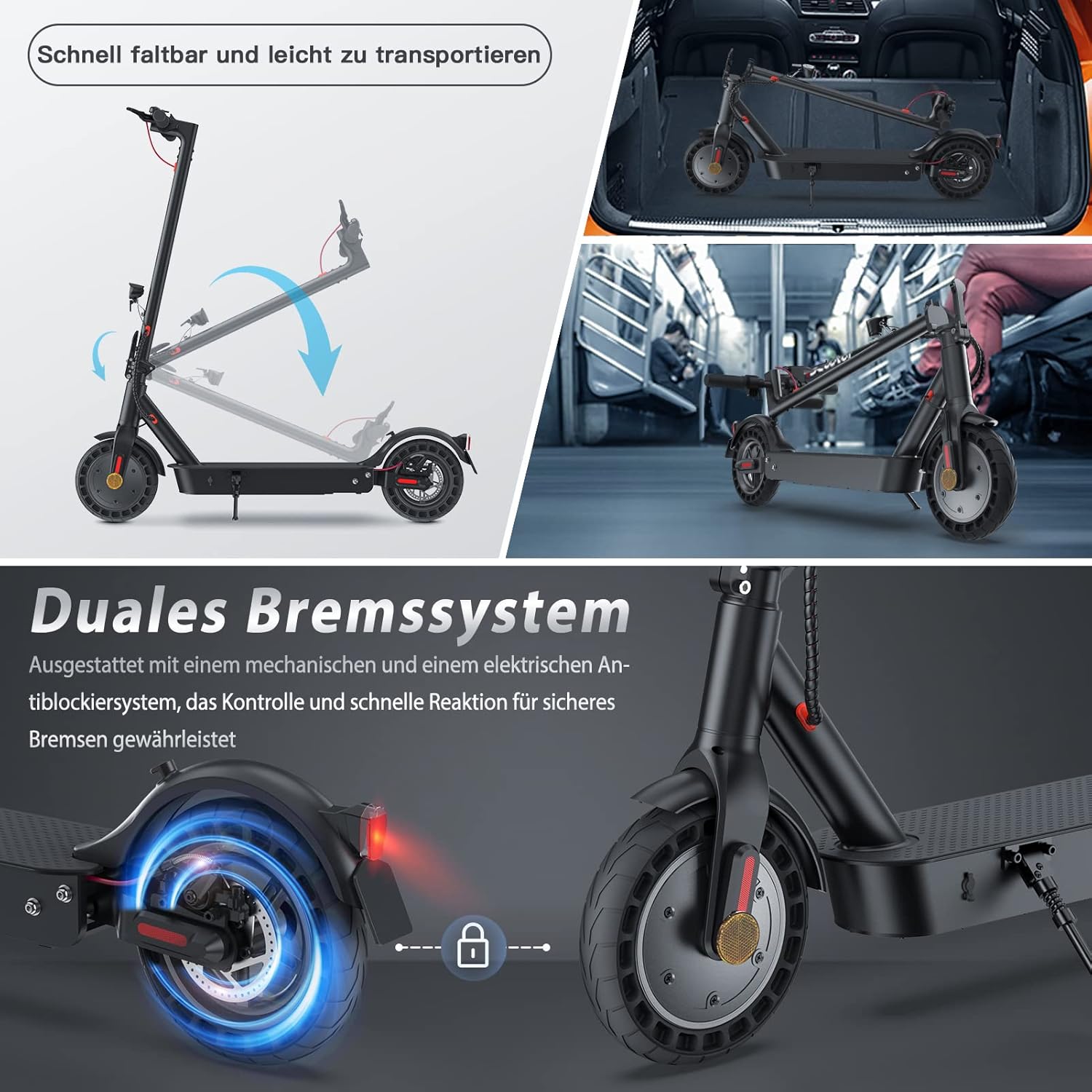 E Scooter with Road Legal, 40 km Range, 10 Inch Honeycomb Tyres, High-Quality Suspension, ABE Electric Scooter, 20 km/h, Dual Brake System, Max Tyres, Electric Scooter for Adults – Bild 5