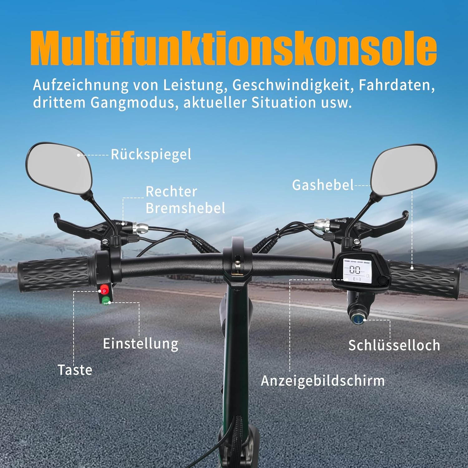 TWOFISH E Scooter with EEC Approval, 500 W Electric Scooter with 48 V 13 Ah Battery, 30 km Range, 14 Inch Tyres, Double Suspension, 3 Speeds, Electric Scooter Adult with LED Display (Black) – Bild 4