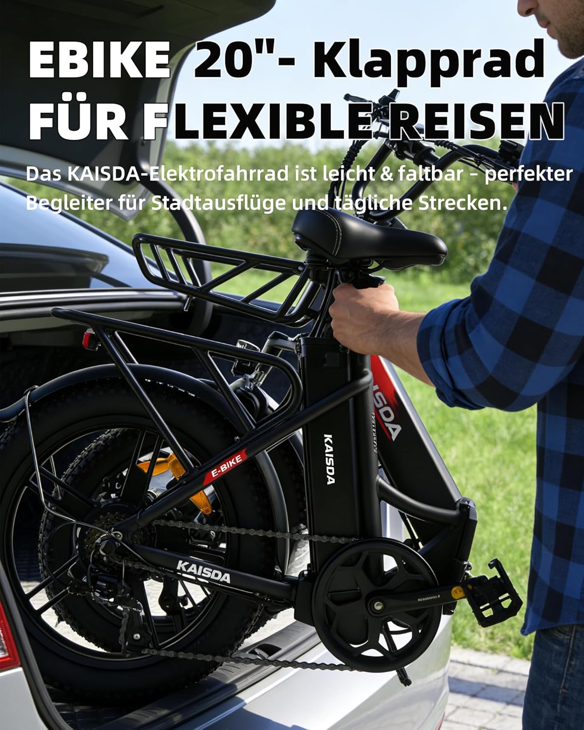 E-Bike klapprad 20 Zoll Elektrofahrrad Pedelec Cityräder Faltrad für Erwachsene 150kg Belastung 36V 20,8Ah Doppelakku 45-90km Reichweite 250W Motor 7-Gang LCD Display – Bild 6