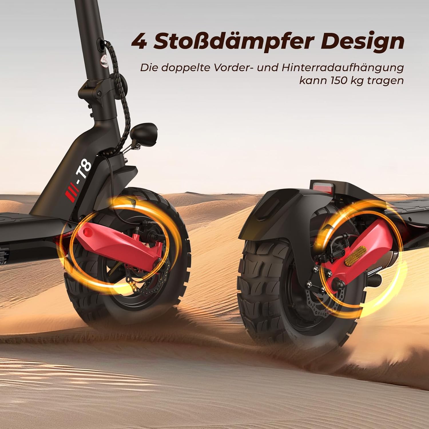 E Scooter with Road Legal, 80-100 km Range, 48 V 15 Ah, 10 Inch Offroad Pneumatic Tyres, ABE Electric Scooter with Double Shock Absorption, Foldable E Scooter, Offroad Load up to 150 kg, LED, App – Bild 5
