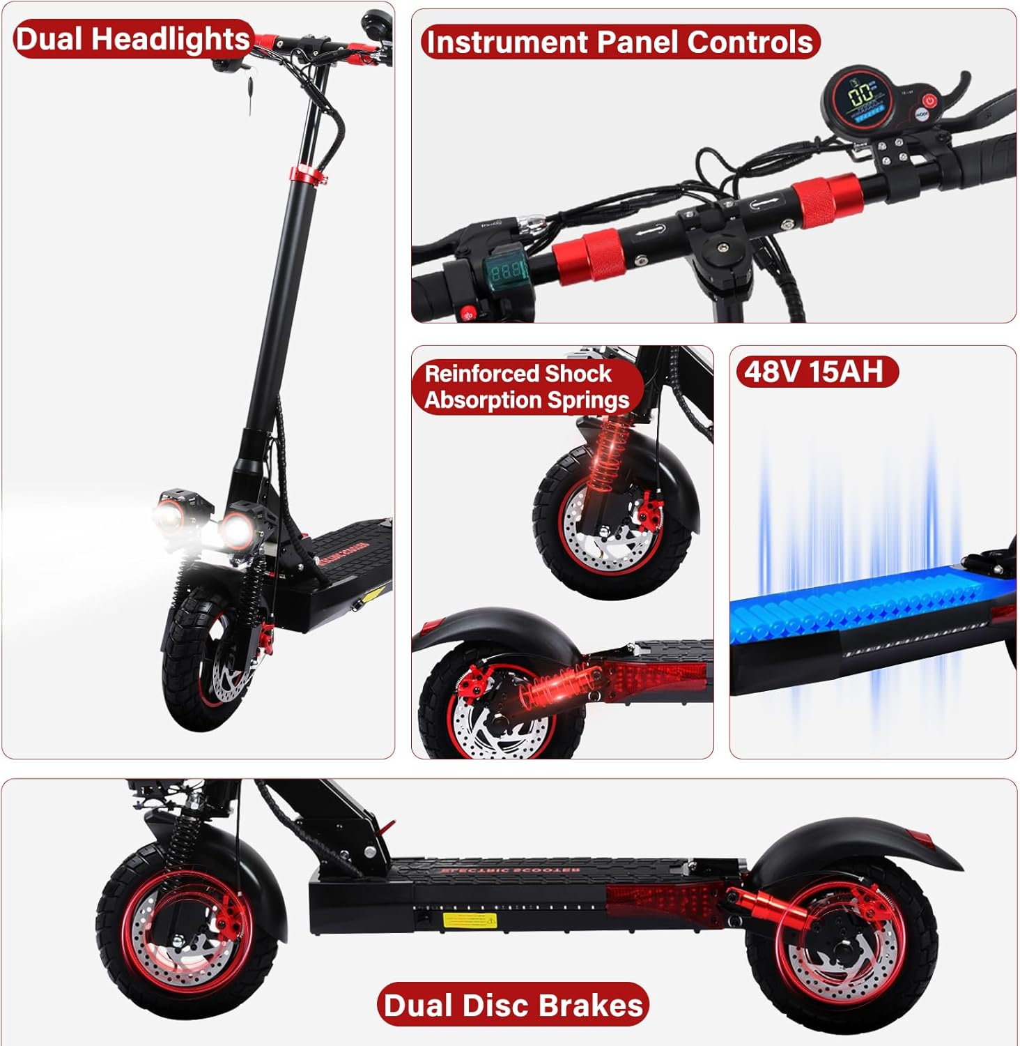 Adult Road Legal E-Scooter - 40-55km Range, Max 20km/h, 10" Off-Road Tyres, Height Adjustable Handlebars, Double Disc Brakes, Ideal for Commuter & Birthday Gifts – Bild 3