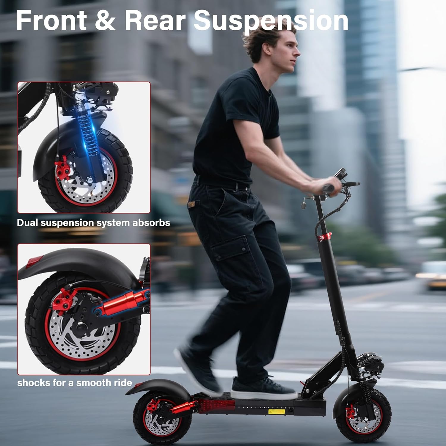 Adult Road Legal E-Scooter - 40-55km Range, Max 20km/h, 10" Off-Road Tyres, Height Adjustable Handlebars, Double Disc Brakes, Ideal for Commuter & Birthday Gifts – Bild 4