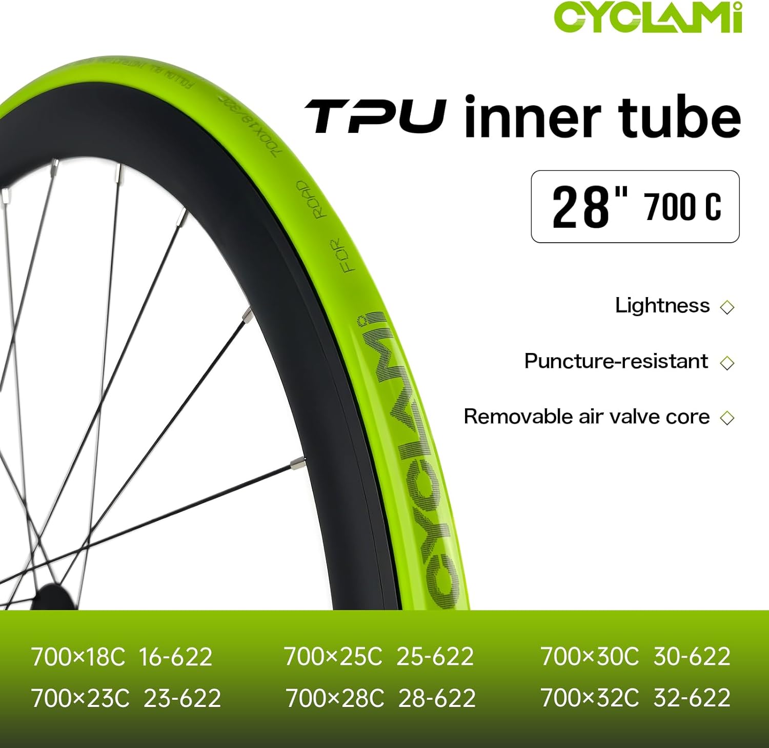 4-Pack CYCLAMI TPU Inner Tube 700×18-32C/MTB29'' 1.9-2.5 Bicycle Inner Tubes Metal Removable Presta Valve 45/60/80mm for Road Bike and Mountain Bike – Bild 5