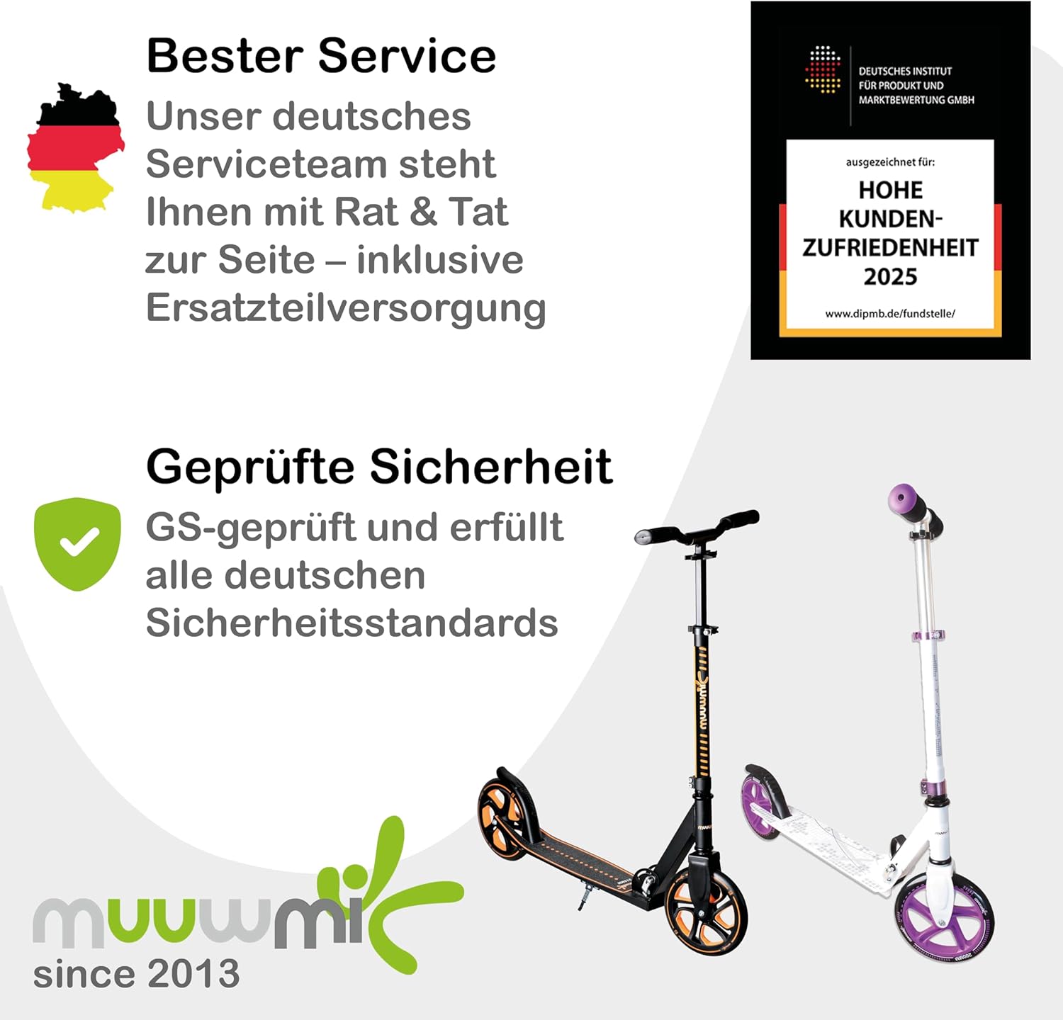 muuwmi Aluminium Scooter Pro - Scooter 230/205 mm, ABEC 7, GS Approved, Height Adjustable, XL Deck, BMX Handlebars – Bild 8