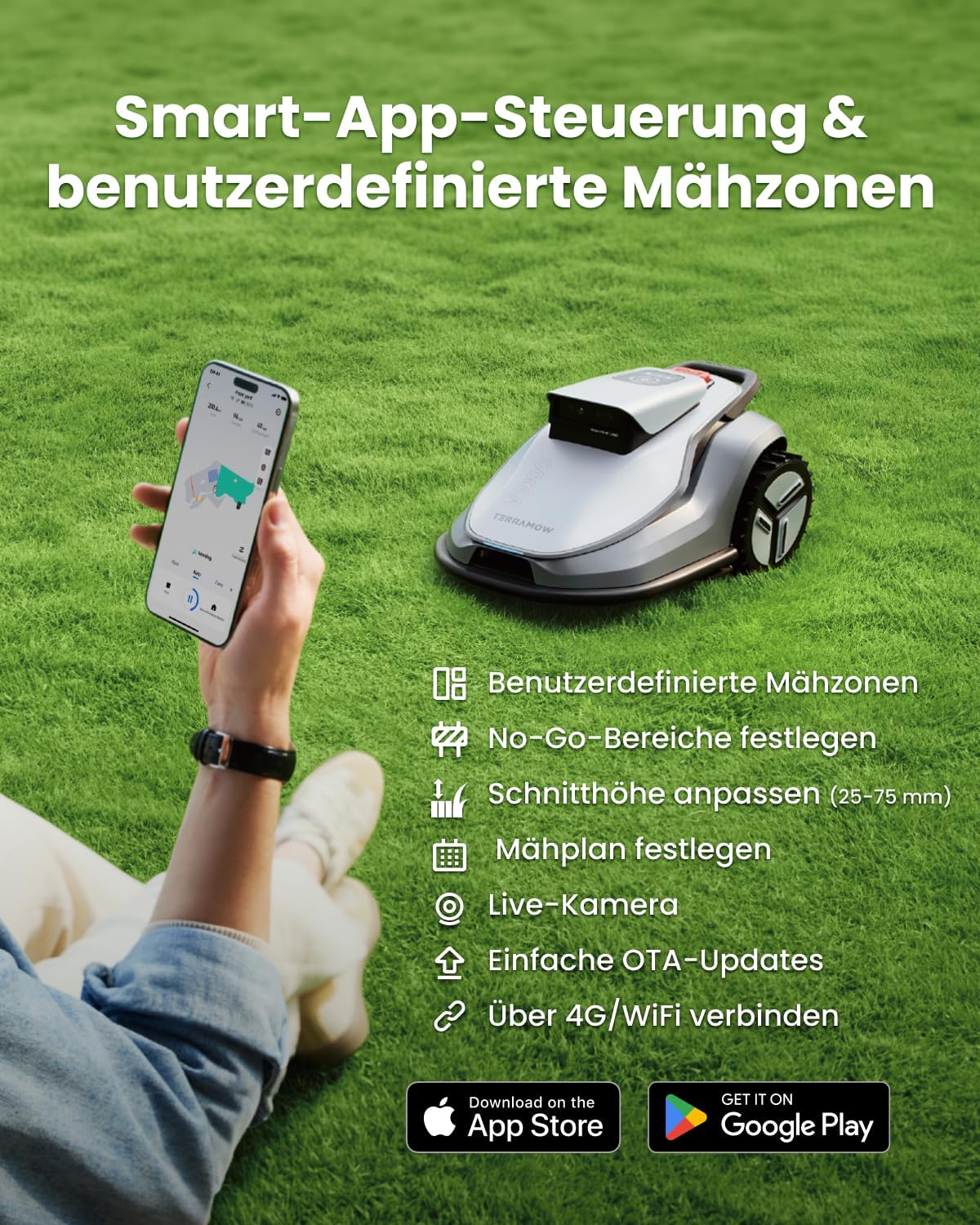 Terramow V1000 Robotic Lawnmower without Boundary Cable with Garage, Tri-AI Vision Technology without Wire/RTK Signal Problems, Automatic Mapping, DropMow Maximum 1200㎡, AI Vision Navigation 4.5Ah – Bild 6