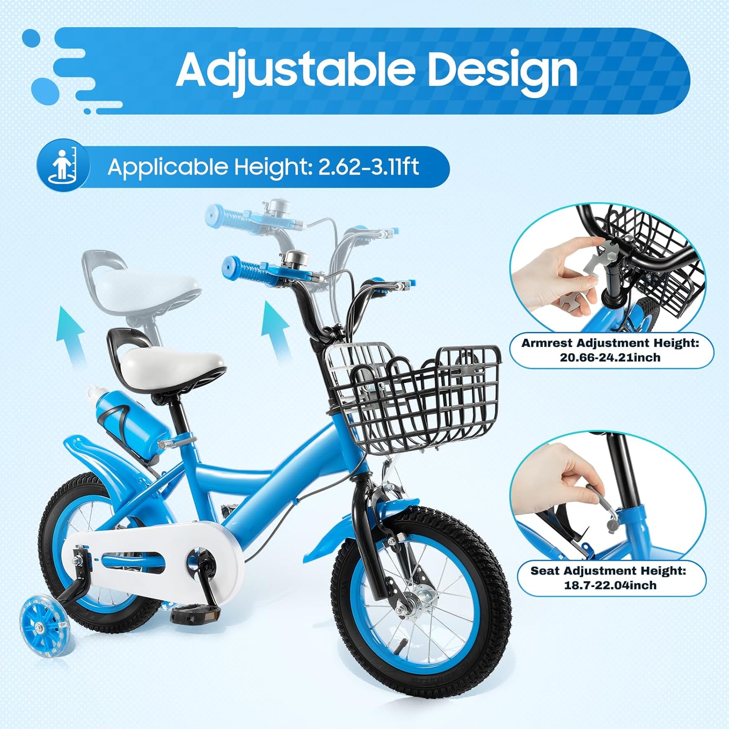 12 Inch Children's Bike, Unisex Children's Play Bike, Steering Wheel and Saddle, Height Adjustable, Children's Bicycle for 3-6 Years, Children's Training Bikes – Bild 2