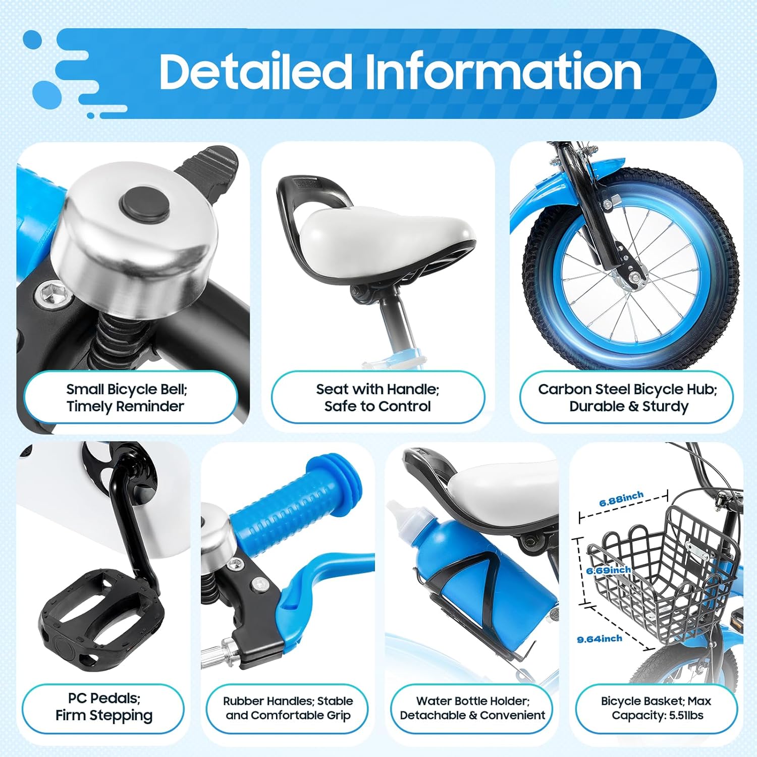 12 Inch Children's Bike, Unisex Children's Play Bike, Steering Wheel and Saddle, Height Adjustable, Children's Bicycle for 3-6 Years, Children's Training Bikes – Bild 6
