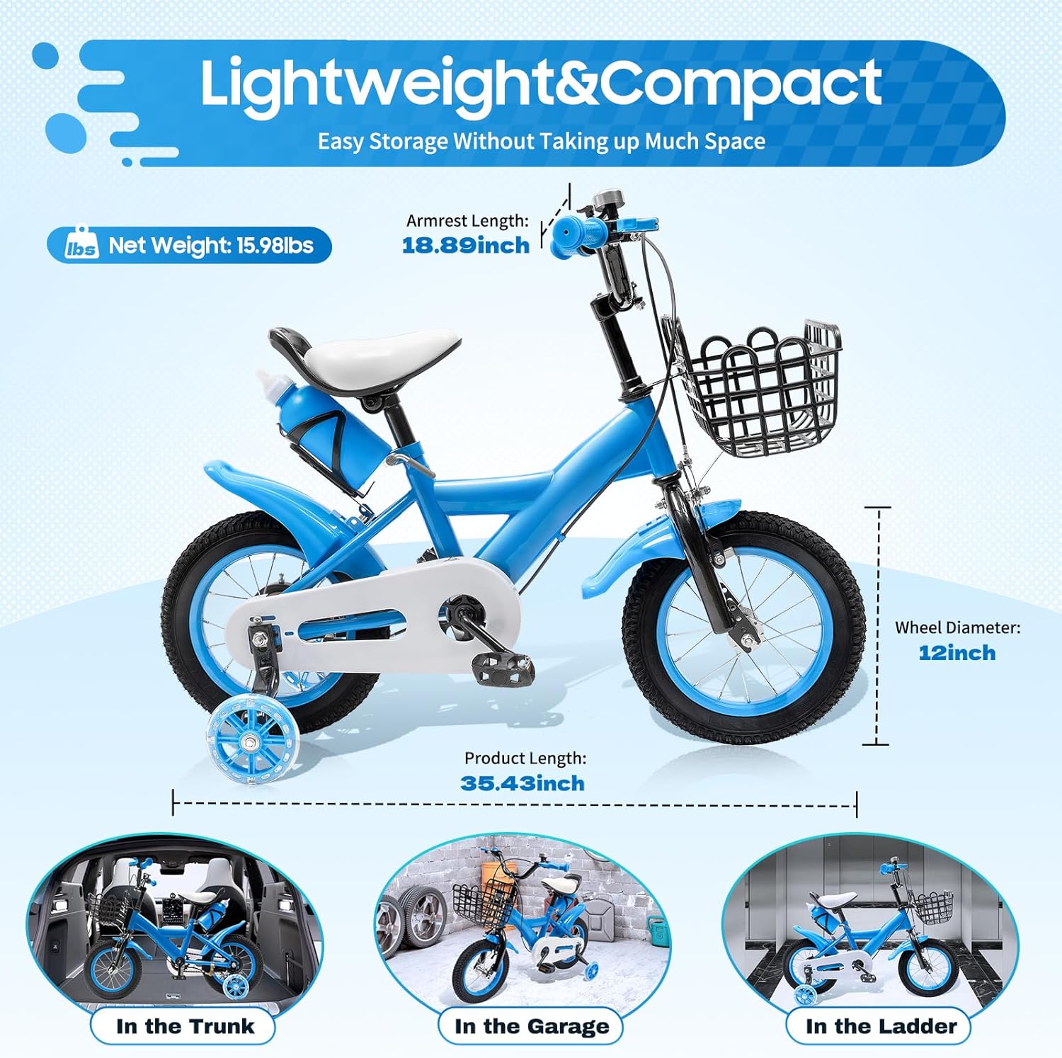 12 Inch Children's Bike, Unisex Children's Play Bike, Steering Wheel and Saddle, Height Adjustable, Children's Bicycle for 3-6 Years, Children's Training Bikes – Bild 7
