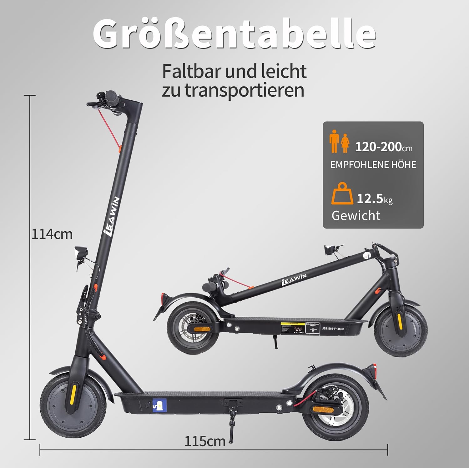 E-Scooter with Road Approval (ABE) 350W Motor 20km/h Range 25-40km E-ABS Disc Brake Folding Dual Brake System IP54 LED Display for Commute Short Distance – Bild 4