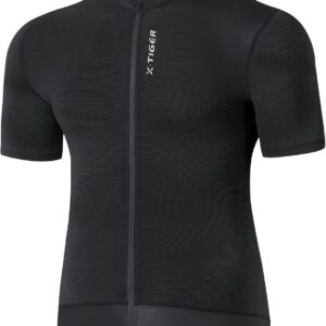 X-TIGER Cycling Jersey Men’s Short Sleeve Cycling Jersey Breathable Quick Drying Cycling Clothing with 4 Pockets and Reflective Details Zip