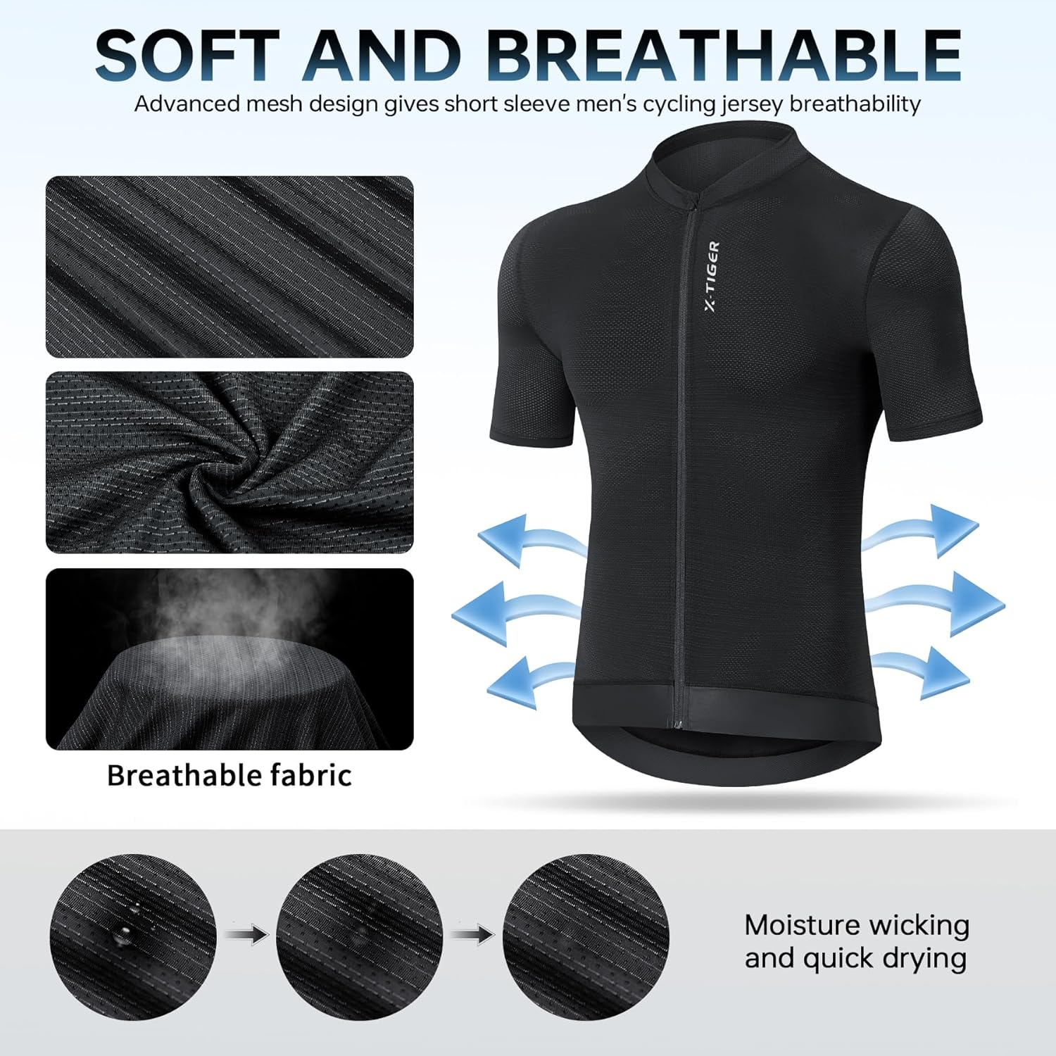 X-TIGER Cycling Jersey Men's Short Sleeve Cycling Jersey Breathable Quick Drying Cycling Clothing with 4 Pockets and Reflective Details Zip – Bild 3