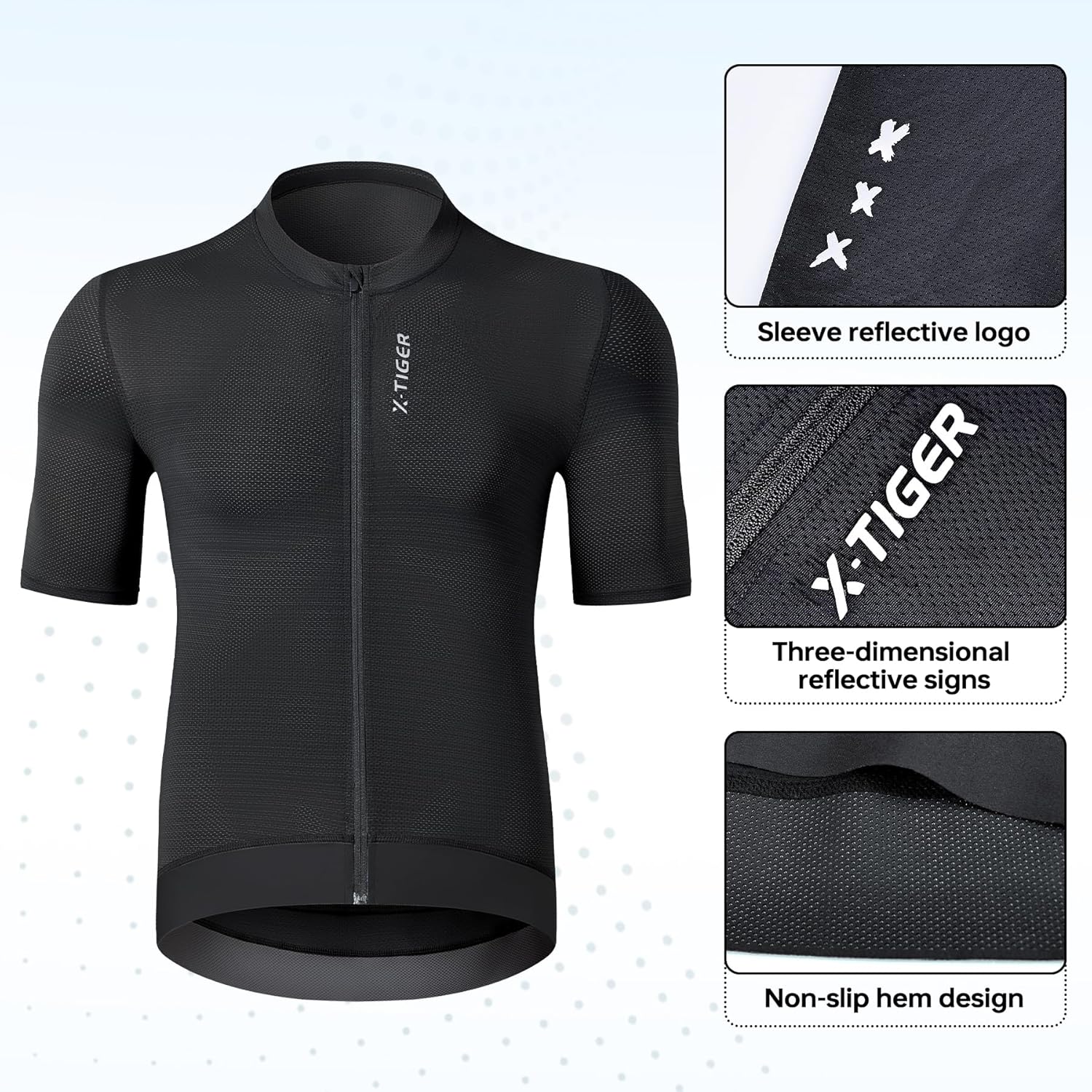 X-TIGER Cycling Jersey Men's Short Sleeve Cycling Jersey Breathable Quick Drying Cycling Clothing with 4 Pockets and Reflective Details Zip – Bild 5