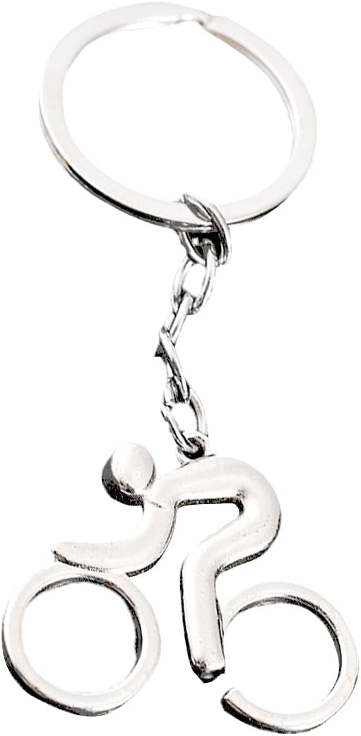 Bicycle Keyring, Bicycle Rider Key Pendant, Metal Bicycle Road Bike, Creative Gifts for Men, Women & Children (Silver)